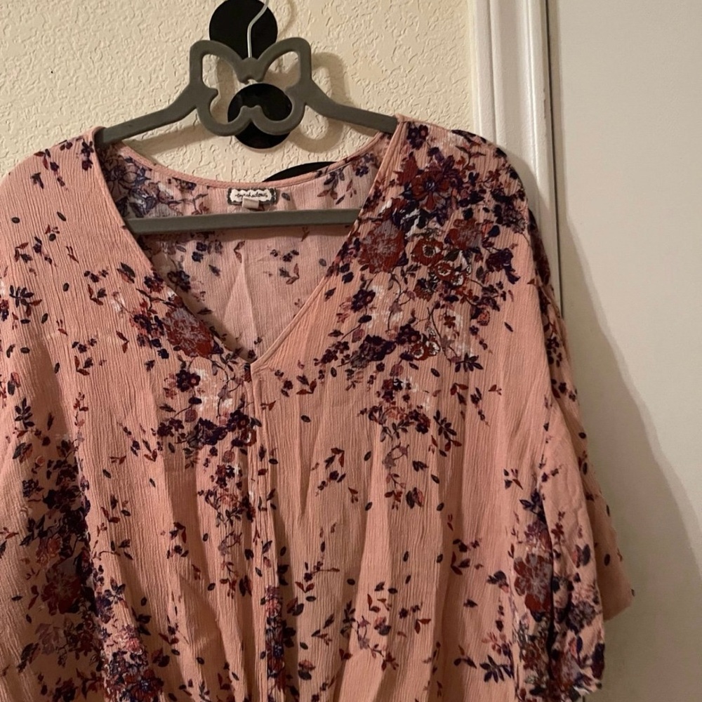 Eyeshadow Pink Tie-Front Relaxed cropped Blouse size XL pre-owned - Picture 7 of 11